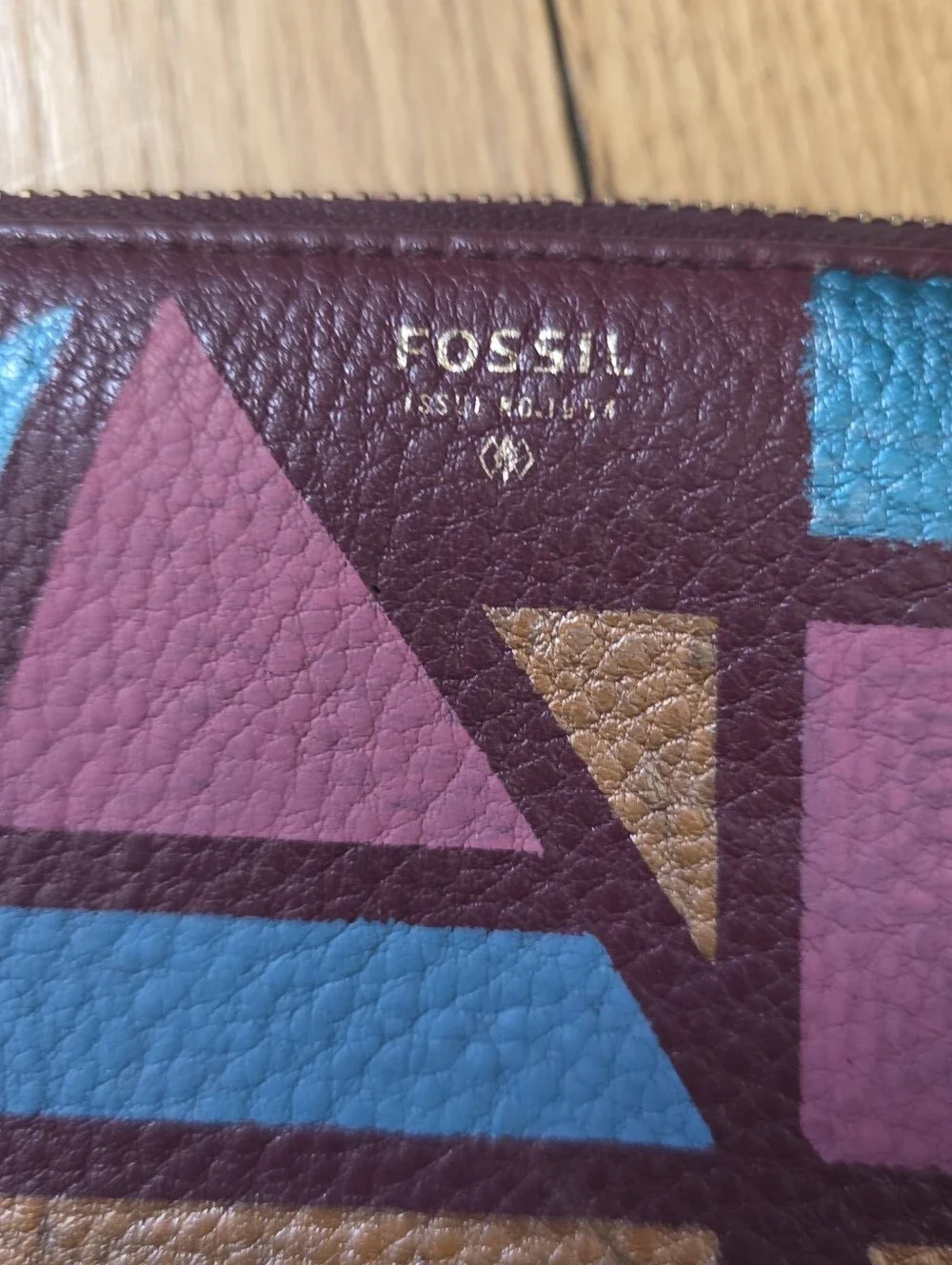 HANDCRAFTED Upcycled Leather Wallet HANDPAINTED Abstract Geometric Wristlet